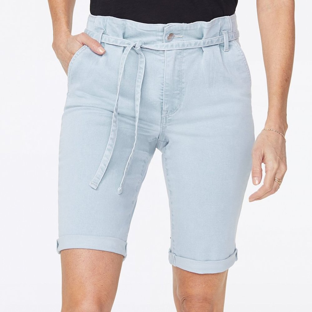 NYDJ Briella High Paperbag Waist Mom Shorts Very Light Denim Blue Size 2 NWT
